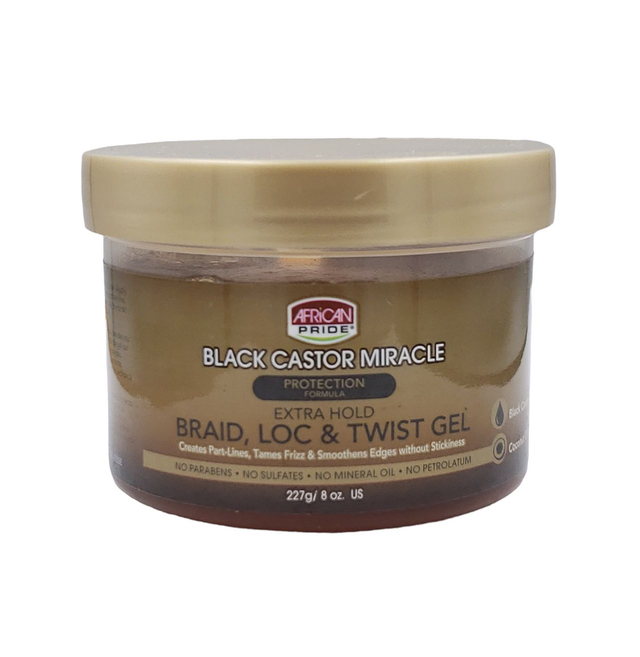 African Pride Black Castor Miracle Braid,Loc &amp; Twisting Gel 8oz