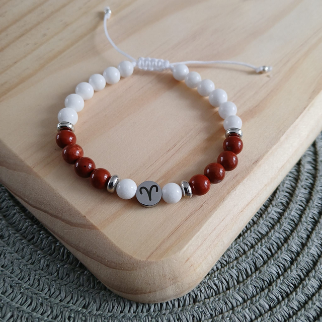Sterrenbeeld armband witte Jaden en rode Jaspis - Ram