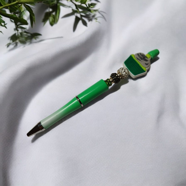 Stylo perles vert gris