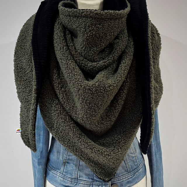Maxi chèche, écharpe « Sherpa kaki et noire »