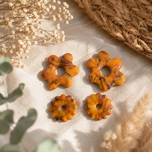Pampilles fleurs marbrés orange – Fait main