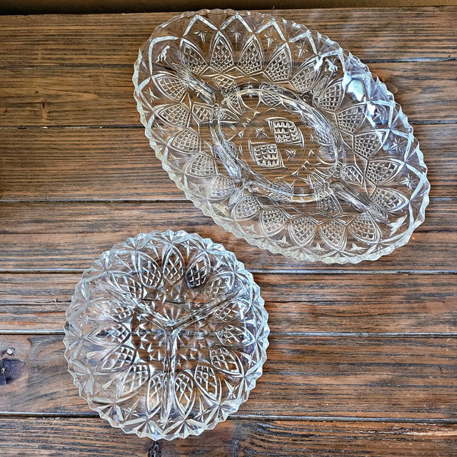 Plats apéritif (lot de 2) en verre ciselé avec 3&5 compartiments