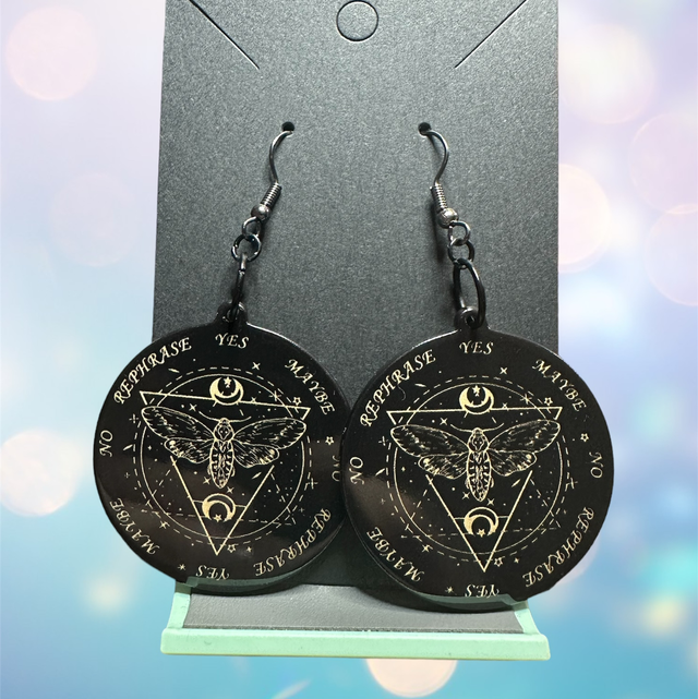 Round Moth/Moons Ouija Disc Earrings