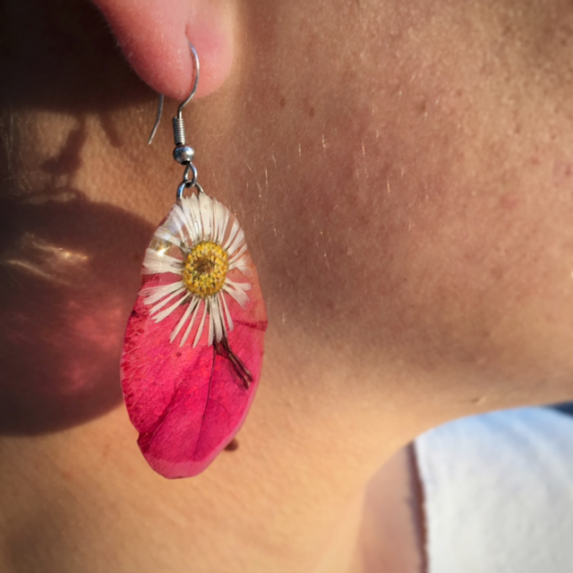 Bougainvillea &amp; Daisy Flower Earrings 