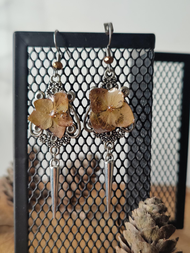 Boucles d'oreilles fleur d'hortensia naturelle