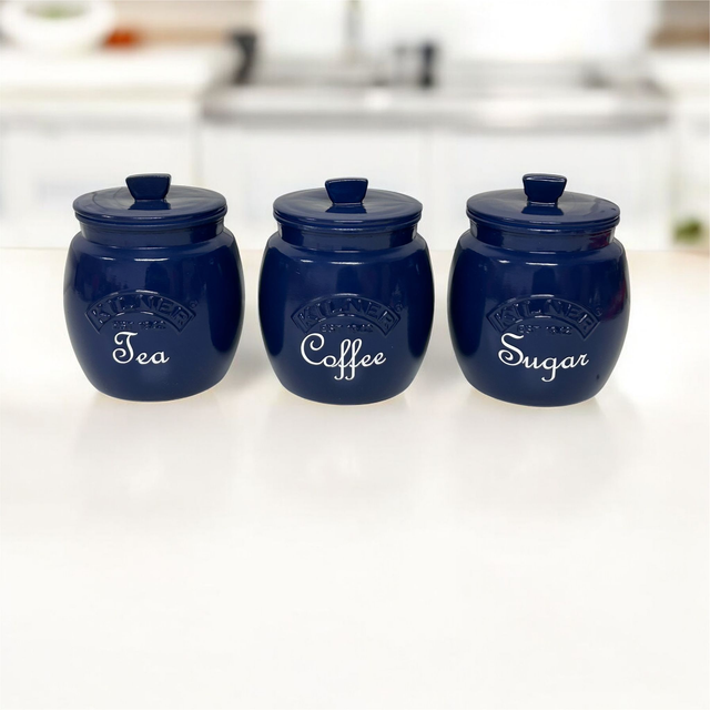 Navy Blue Tea coffee sugar Kitchen canister set 