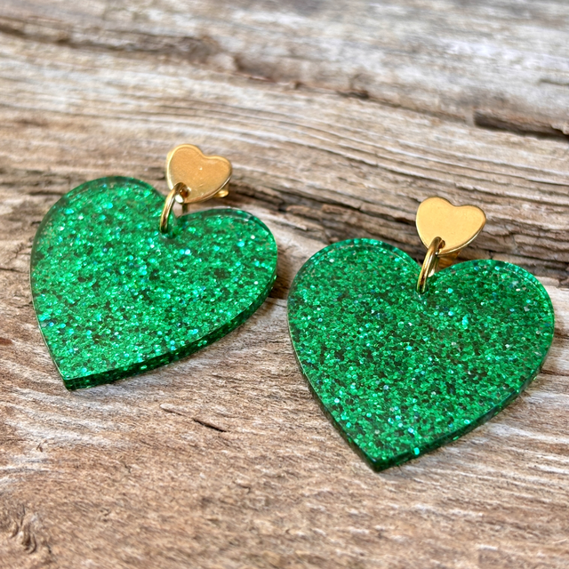 Boucles d’oreilles Cœur Pailleté vert - PM