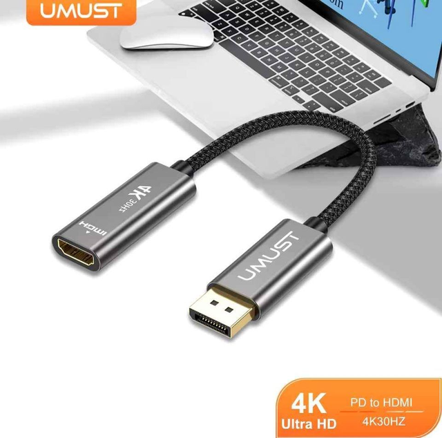 Adaptador displayPort a HDMI 4K30Hz 1440p60Hz 1080p120Hz 20cm