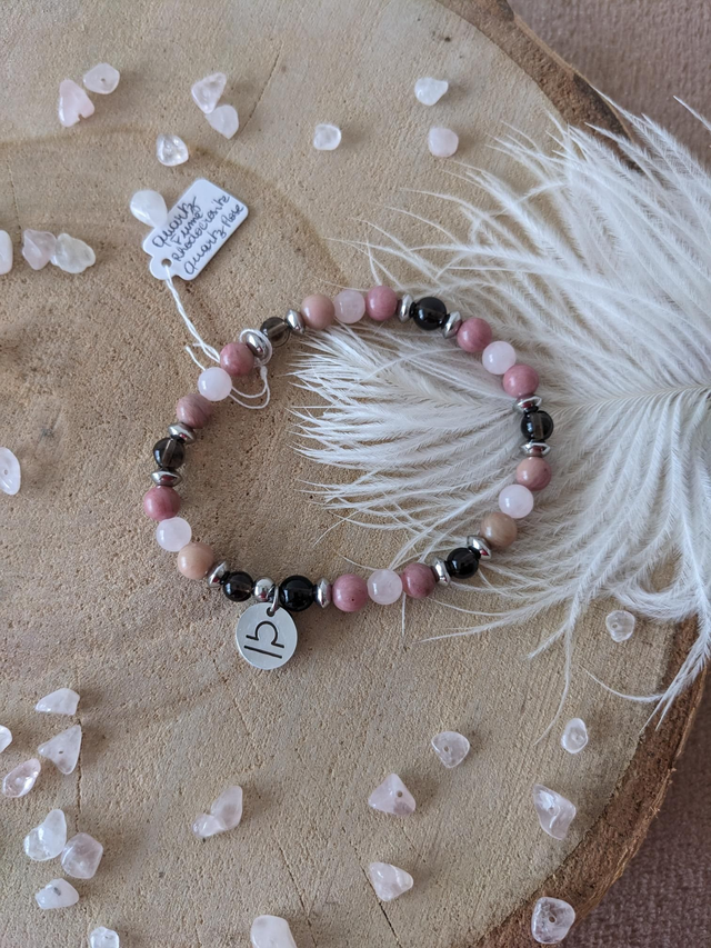 Bracelet zodiaque Balance - Quartz fumé, Rhodochrosite et Quartz rose