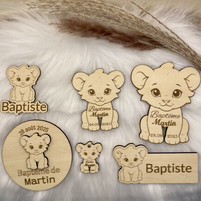 Baptême thème Lion - Cadeaux invités magnet, marque-place, 