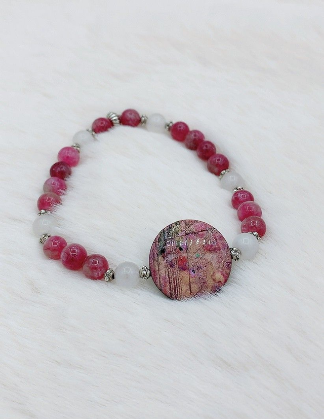 Bracelet "Eclat naturelle", Tourmaline Pastèque, quartz Rose