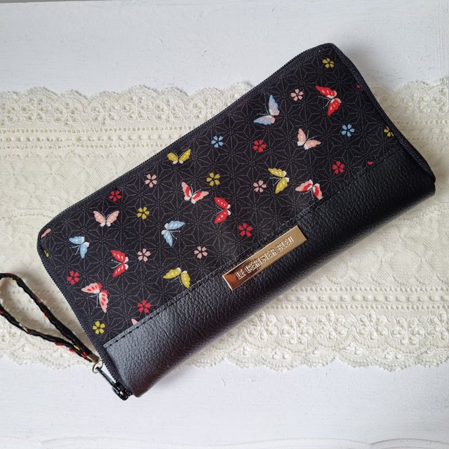 Portefeuille long zippé "Mei" simili cuir noir