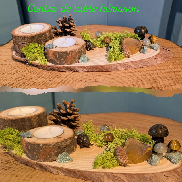 Centre de table hérisson et champignons..
