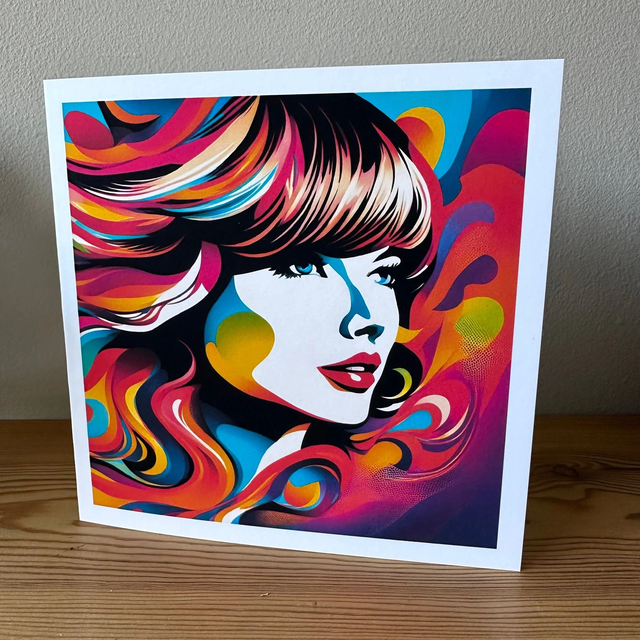 Taylor Swift, Swiftie Fan Art - Single Square Greeting Card, White Envelope, Blank Inside, Recyclable Wrap, Free P&P 