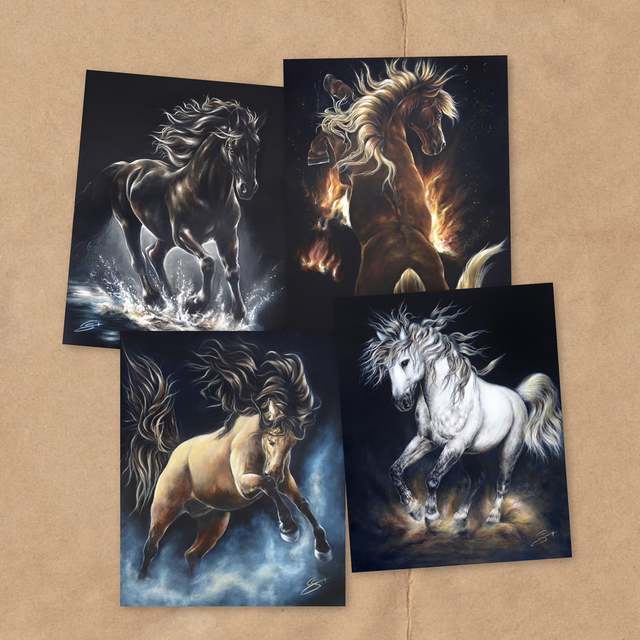 Lot Cartes A5 Série 4 Elements Chevaux PREVENTE
