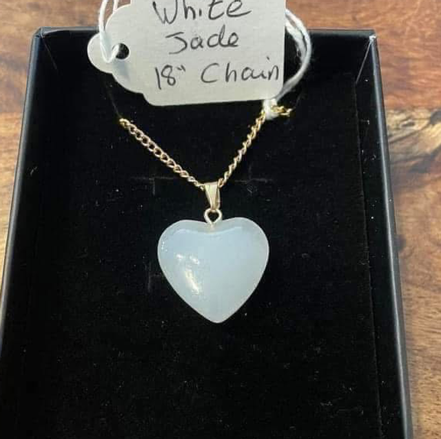 White Jade heart 18” Gold plated chain 
