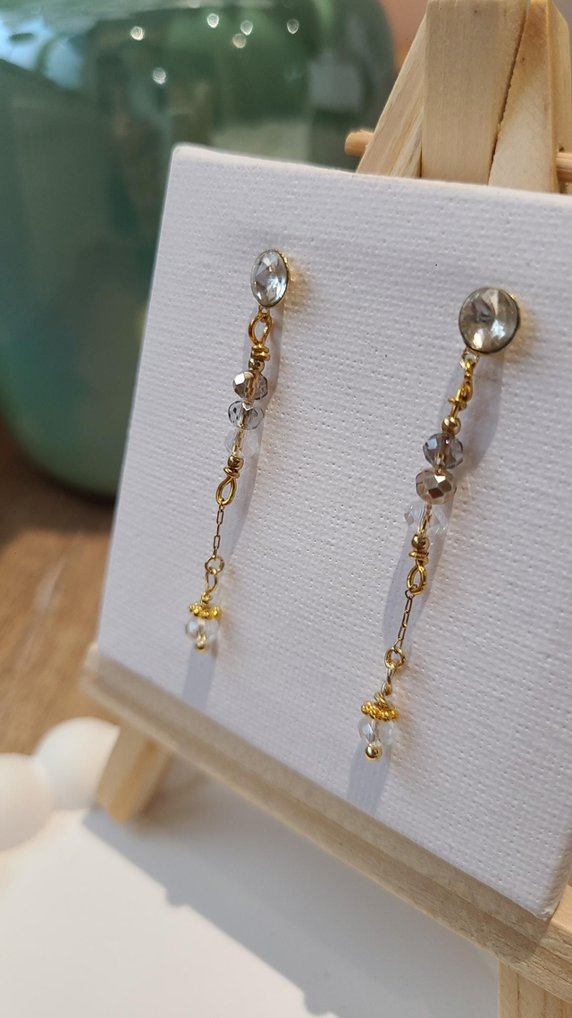 Boucles d’oreilles — LÉA (doré rosé &amp; gris transparent)