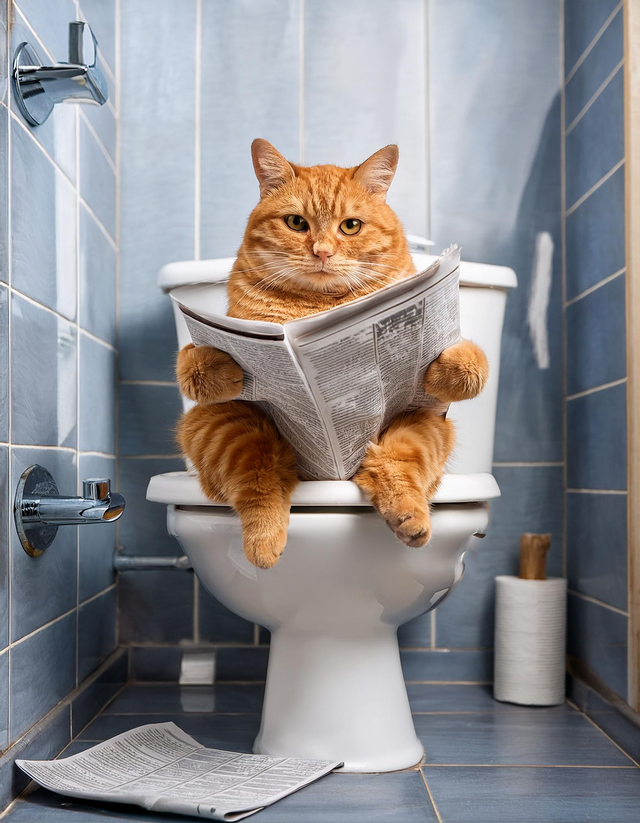 Cat on the Toilet Framed Canvas