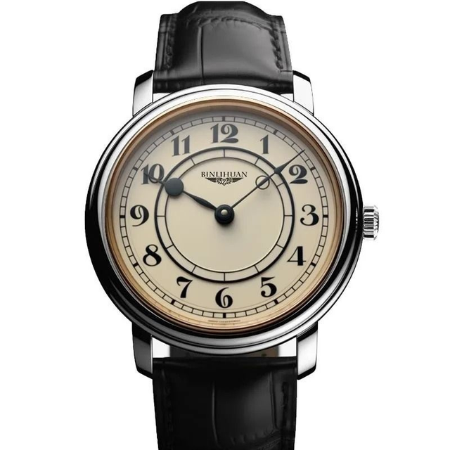 Montre bracelet cuir à quartz rétro ronde pour hommes 