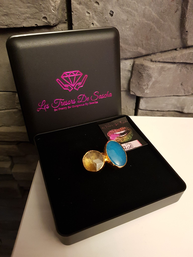 Bague Ajustable Dorée Bleu