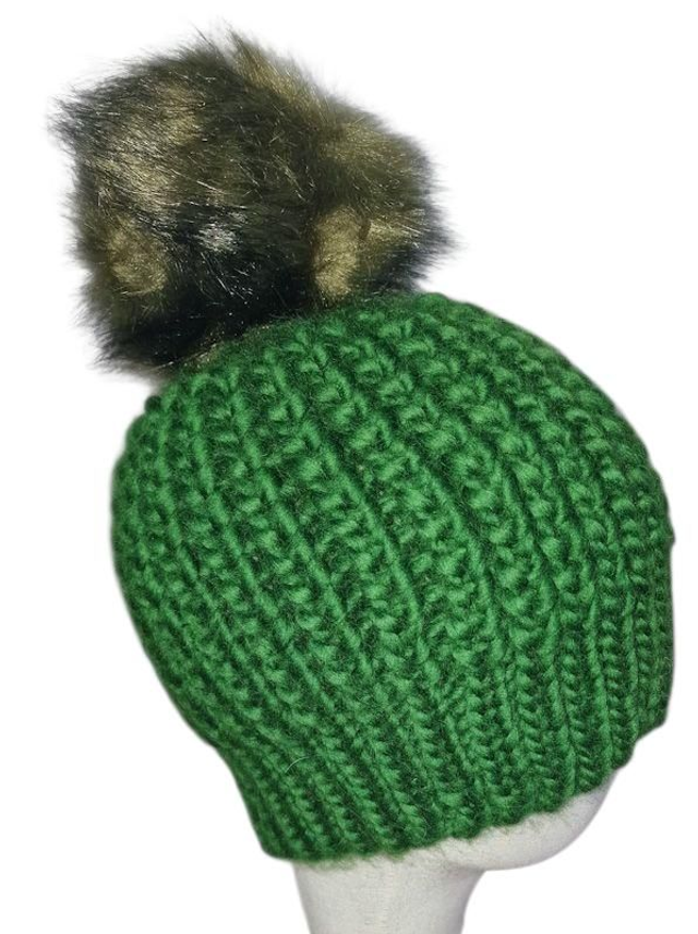 Hand Knitted Chunky Ribbed Beanie Hat Green