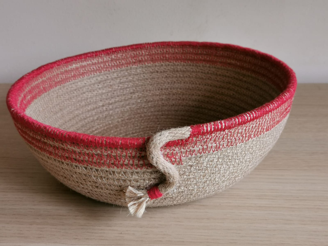 SOLD Red Stitched Rope Bowl