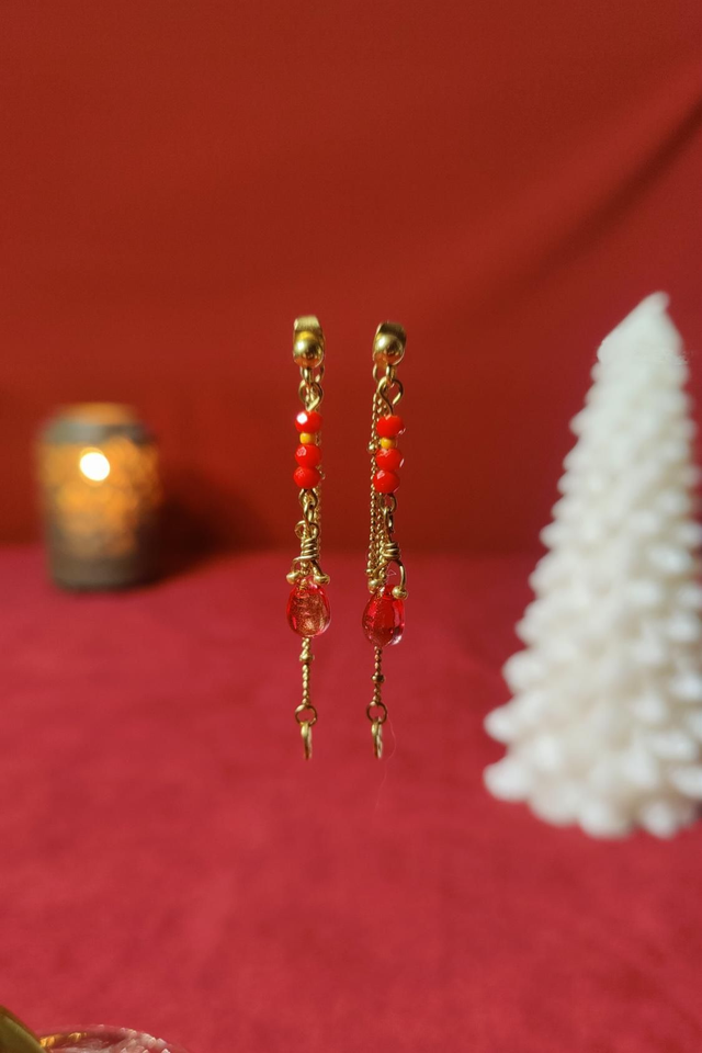 Coffret bijoux - Boucles &amp; bracelet assortis - Corail &amp; Doré