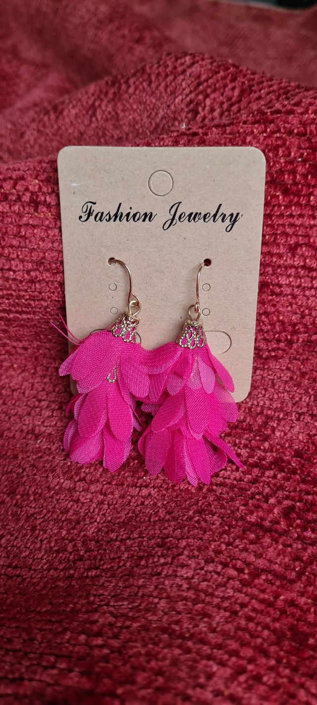 Pink Gold Hanging Flower Drop Earrings 