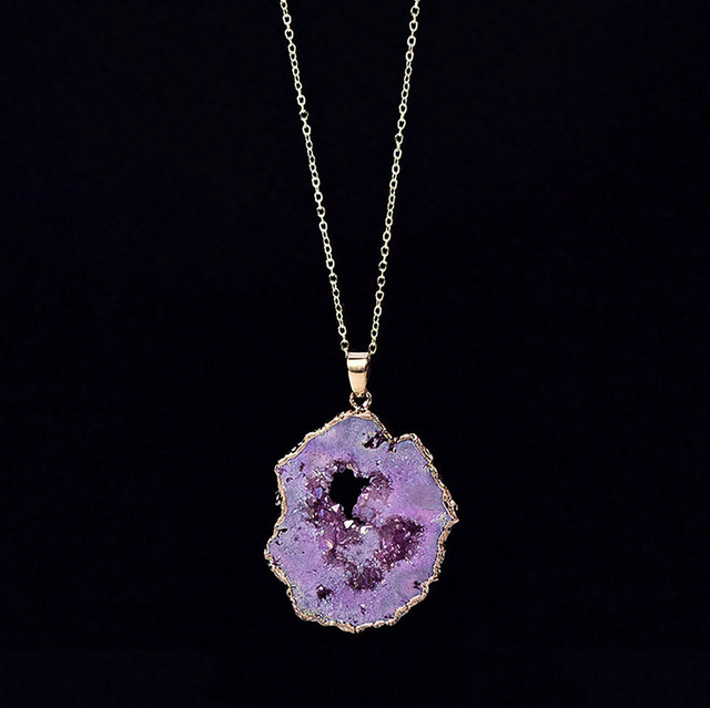 Pendentif tranche d'Agate Violette avec chaîne