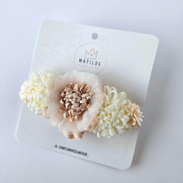 Cintillo Bebe - Beige - Flores Chasconas