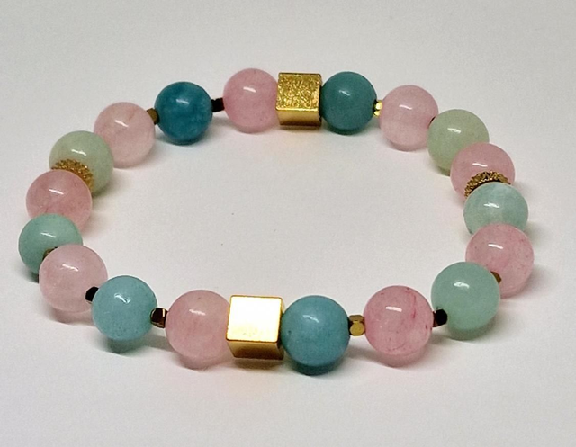 Bracelet Amazonite et Quartz rose en 0,8 cm