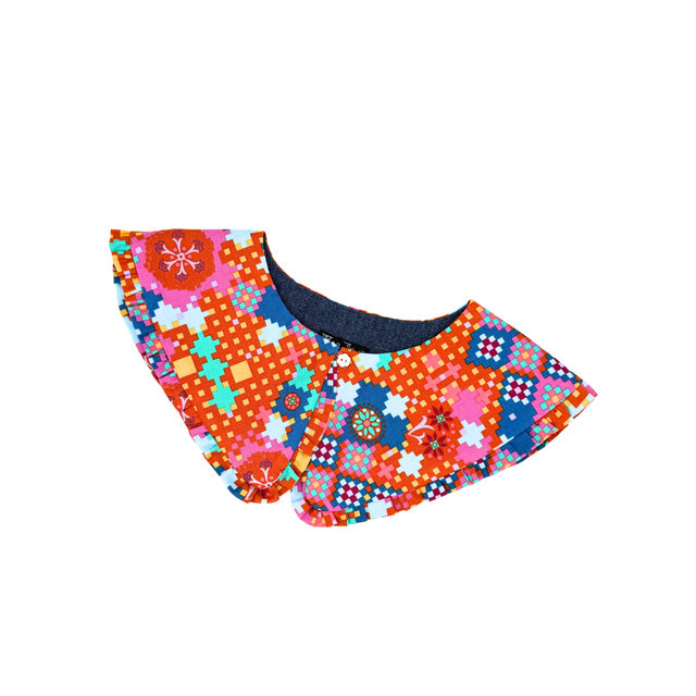 Detachable Oversized Ruffled Collar - Terracotta Playful Check