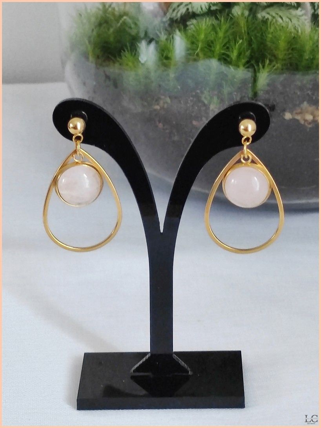 Clous d&#039;oreilles, pierre naturelle - Quartz rose