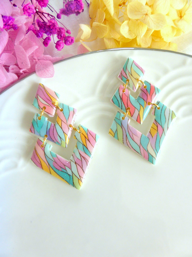 Boucles d'oreilles losanges - Matin d'Opale