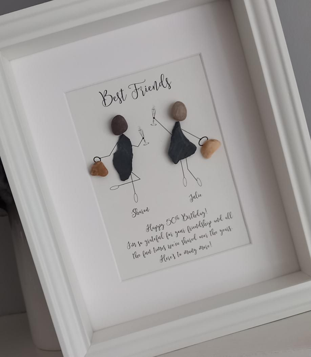Best friend personalised birthday pebble picture 18th 21st 30th 40th 50th 60th birthday gift Friend pebble frame Birthday pebble art