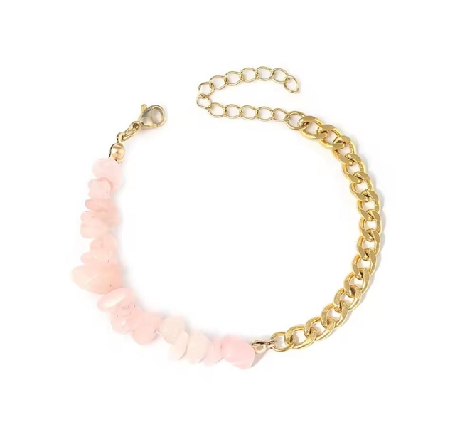 Bracelet Pierres irrégulières en Quartz rose - acier inoxydable 