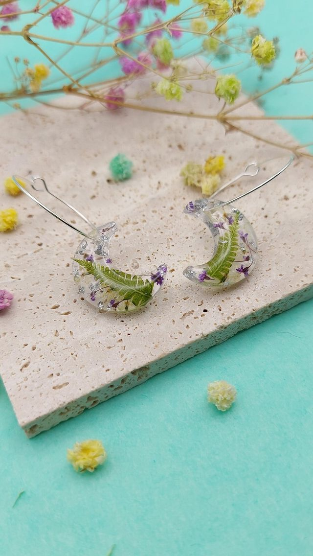 Handmade Fern Half Moon Hoop Earrings