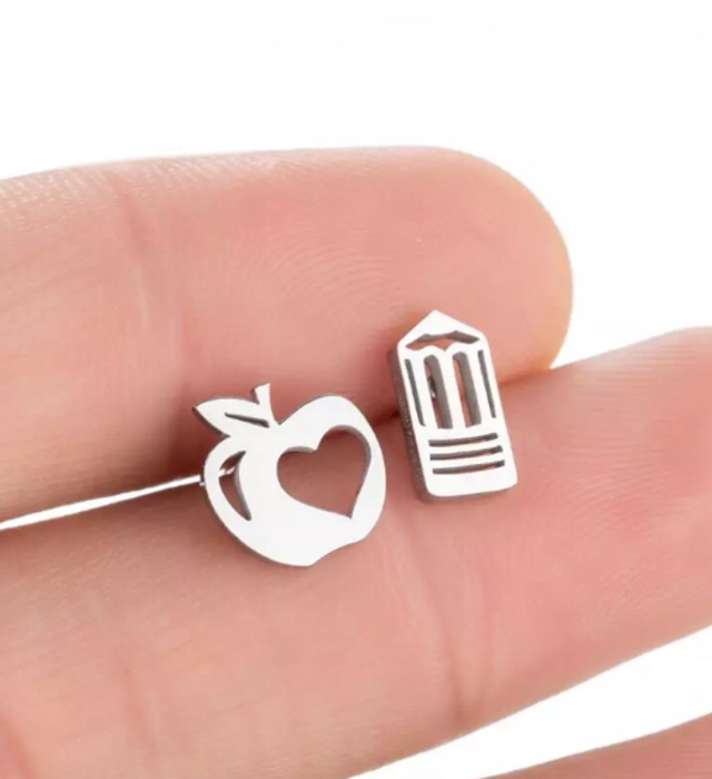 Apple & Pencil Stud Earrings