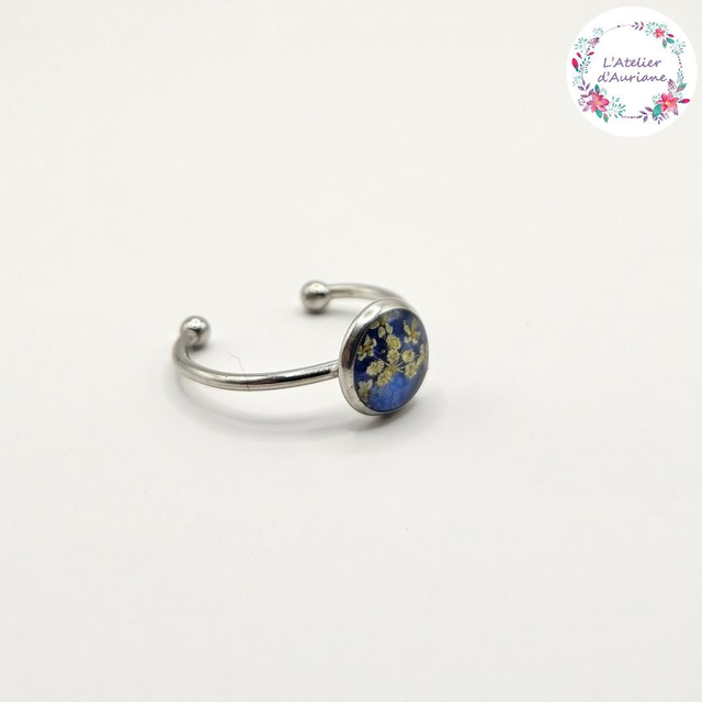 Bague "Reine Anne bleu" argentée