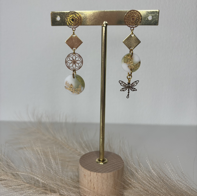 Boucles d’oreilles vert et blanche