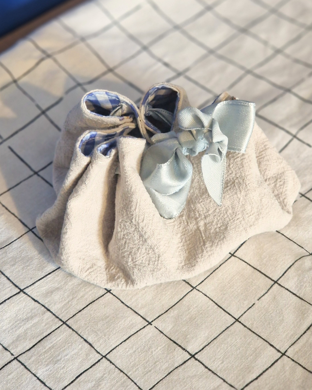 Bourse grande - lin et vichy champignons