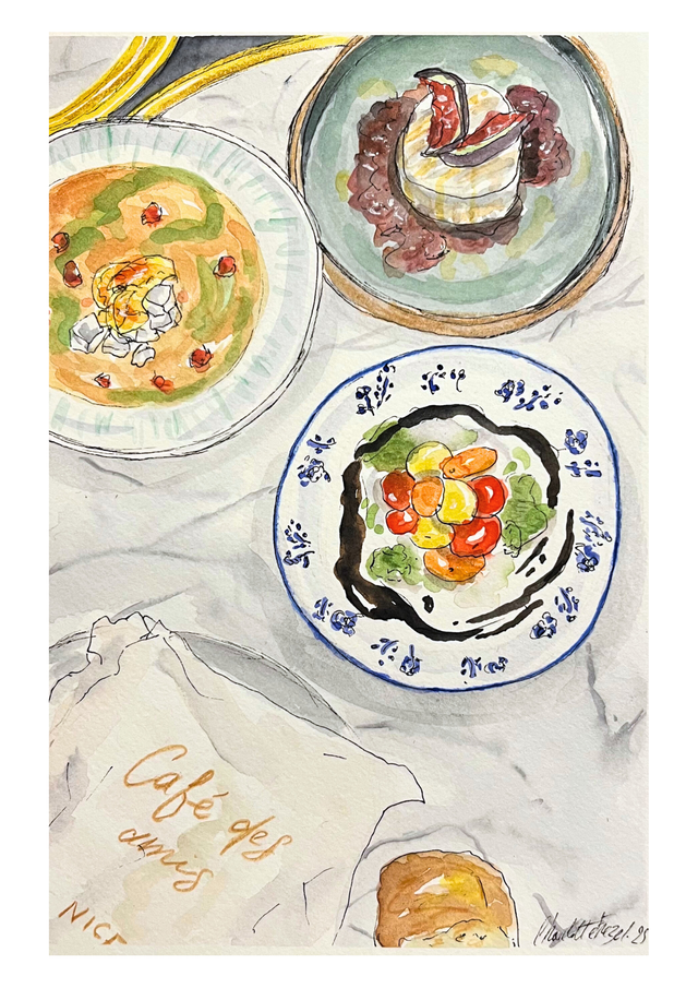 Au café des amis - Aquarelle originale 