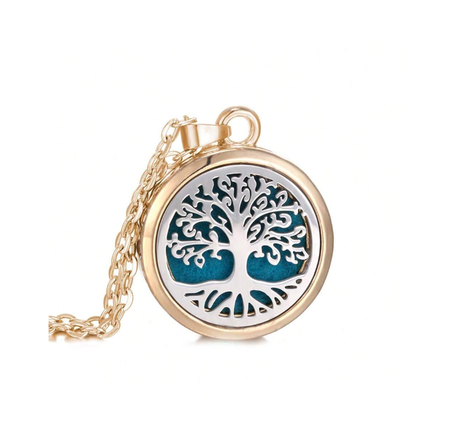 Collier diffuseur d'huiles essentielles avec chaîne dorée " Arbre de vie "