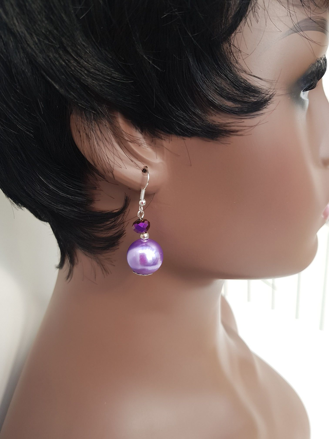 Boucles D'oreilles Perles Lila Cristal
