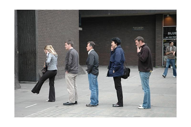 15 by 10 inch print. Queuing in London.