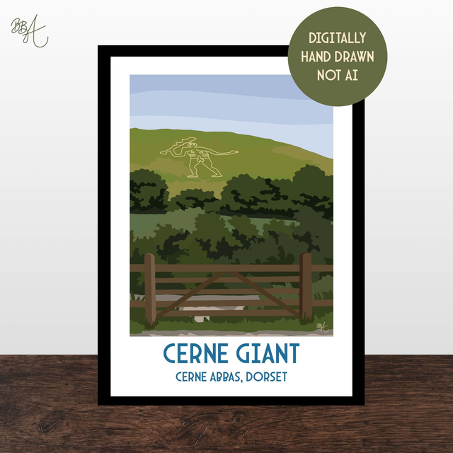 Cerne Abbas Giant, Travel Poster Print - Vintage Style Dorset Wall Art