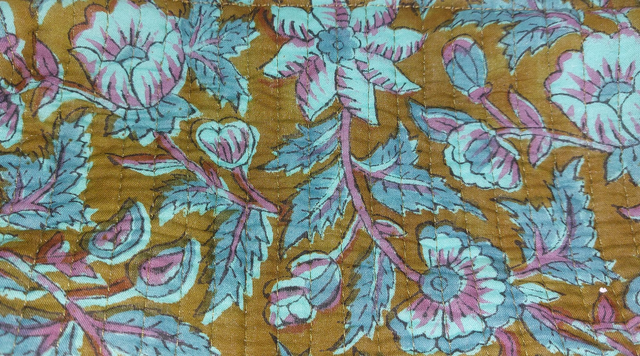 Trousse de toilette matelassée – Trousse de maquillage - Coton doublé fait main - Vert khaki et bleu