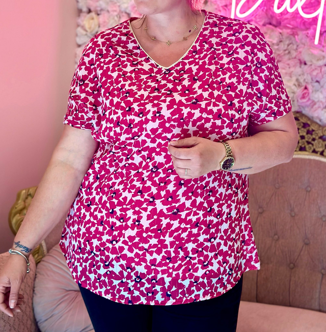 517-Blouse fleurie rose 