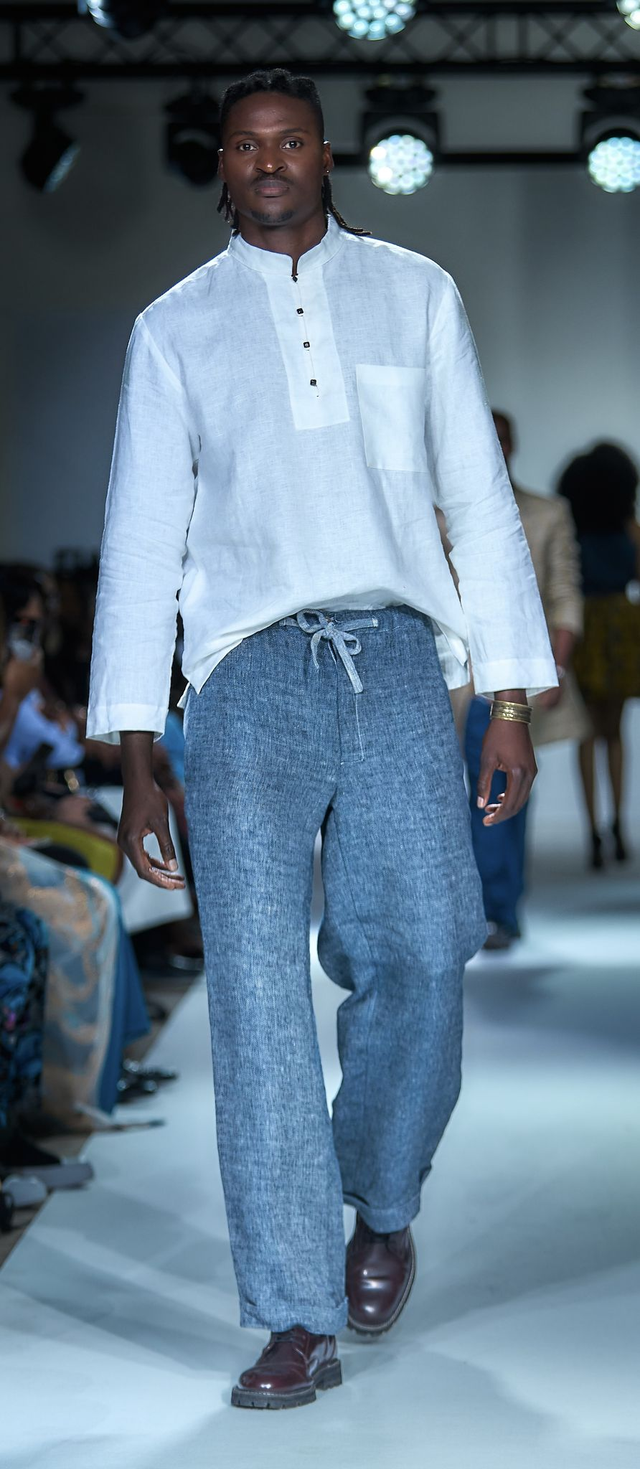 Pantalon lin chiné effet denim - Collection INCANDESCENCE