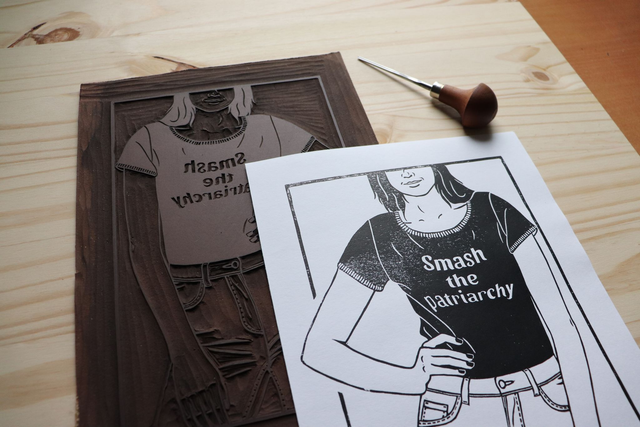 Linogravure A4 Smash the Patriarchy